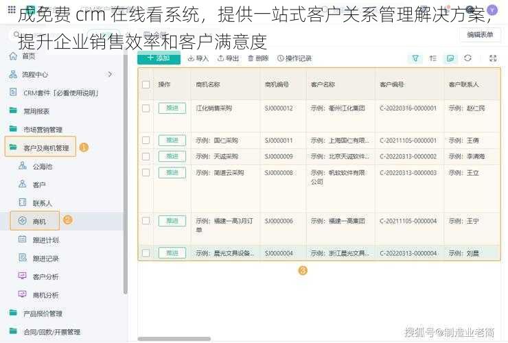 成免费 crm 在线看系统，提供一站式客户关系管理解决方案，提升企业销售效率和客户满意度