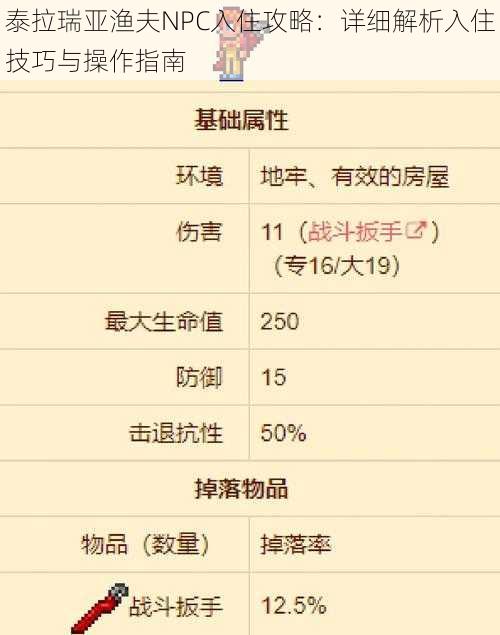 泰拉瑞亚渔夫NPC入住攻略：详细解析入住技巧与操作指南