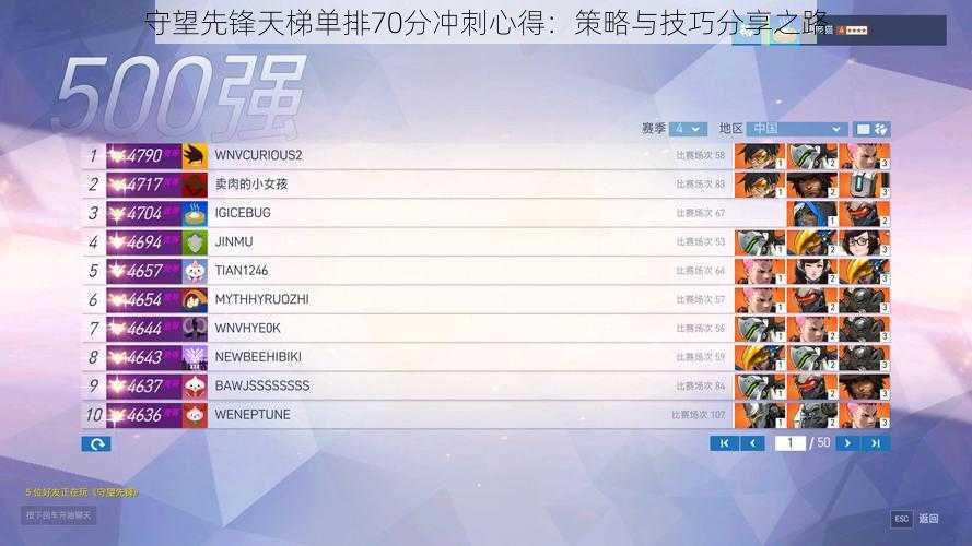 守望先锋天梯单排70分冲刺心得：策略与技巧分享之路