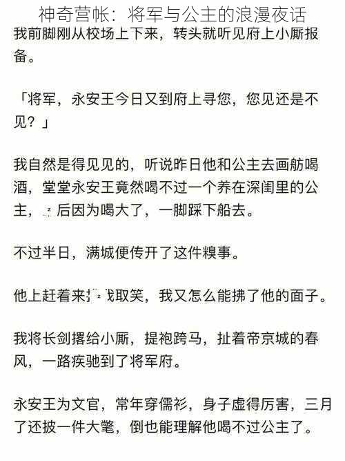 神奇营帐：将军与公主的浪漫夜话