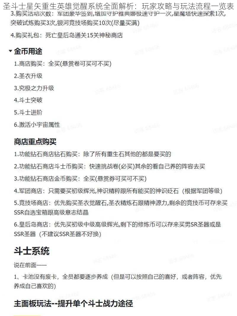 圣斗士星矢重生英雄觉醒系统全面解析：玩家攻略与玩法流程一览表