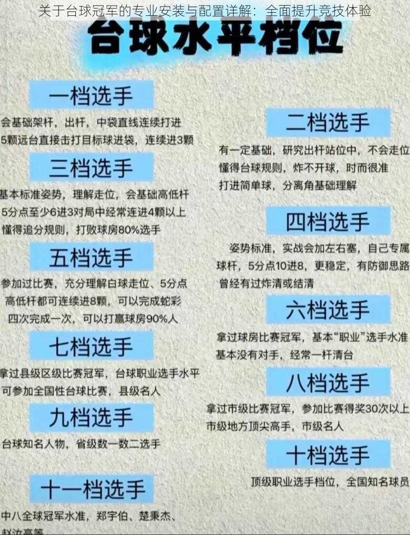 关于台球冠军的专业安装与配置详解：全面提升竞技体验