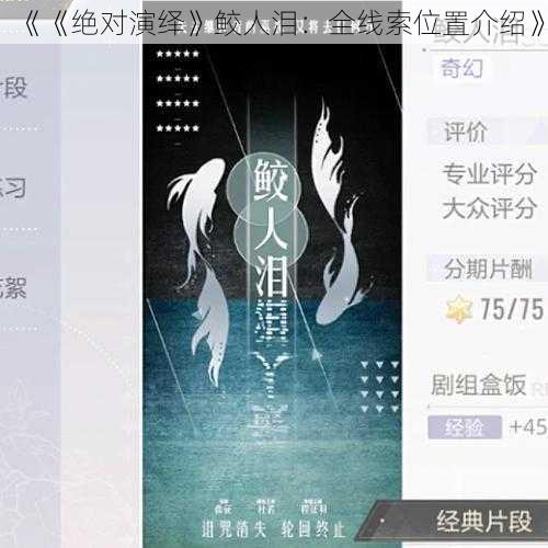 《《绝对演绎》鲛人泪：全线索位置介绍》