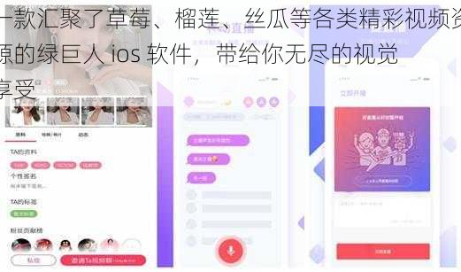 一款汇聚了草莓、榴莲、丝瓜等各类精彩视频资源的绿巨人 ios 软件，带给你无尽的视觉享受