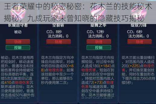 王者荣耀中的秘密秘密：花木兰的技能秘术揭秘，九成玩家未曾知晓的隐藏技巧揭秘