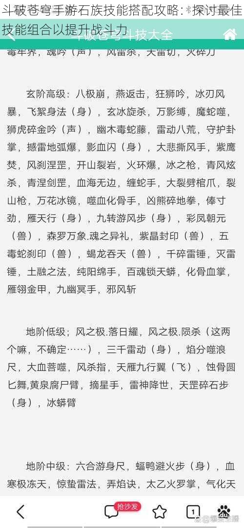 斗破苍穹手游石族技能搭配攻略：探讨最佳技能组合以提升战斗力