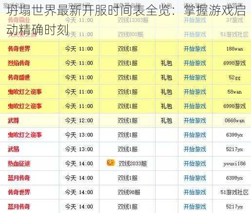 坍塌世界最新开服时间表全览：掌握游戏启动精确时刻