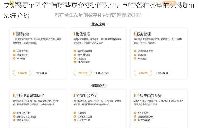 成免费crm大全_有哪些成免费crm大全？包含各种类型的免费crm系统介绍