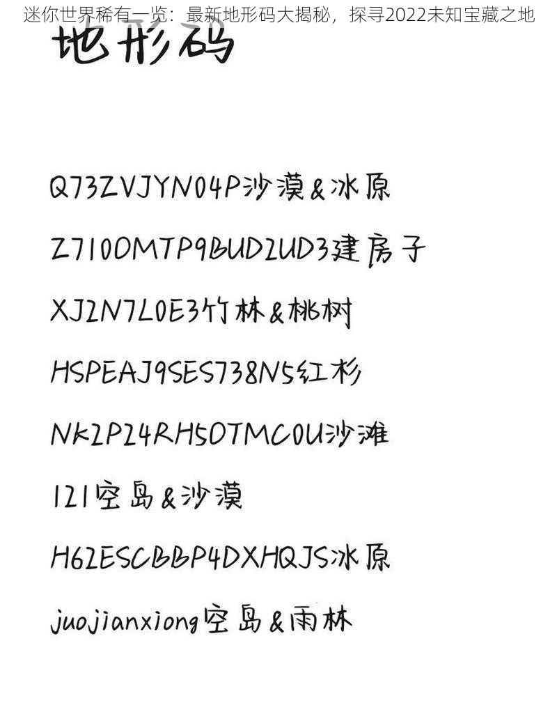 迷你世界稀有一览：最新地形码大揭秘，探寻2022未知宝藏之地