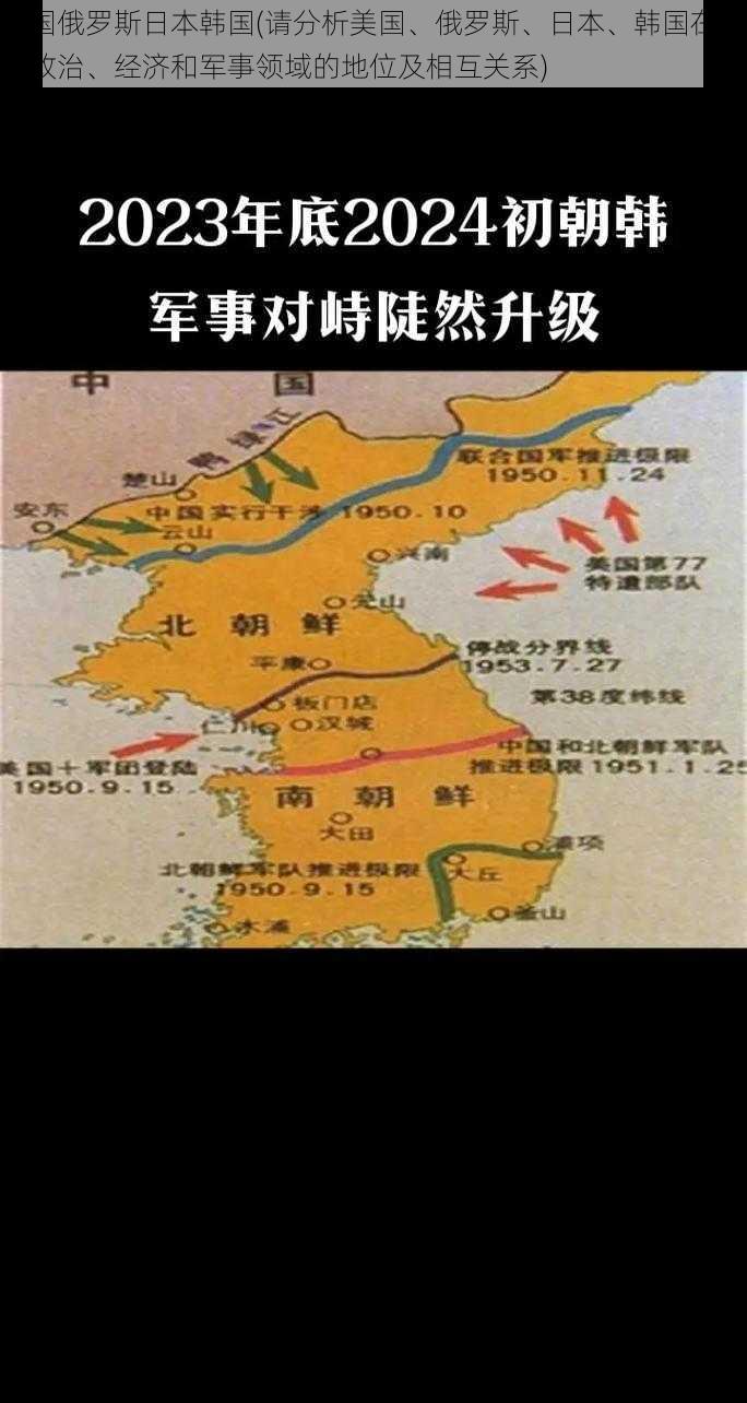 美国俄罗斯日本韩国(请分析美国、俄罗斯、日本、韩国在全球政治、经济和军事领域的地位及相互关系)