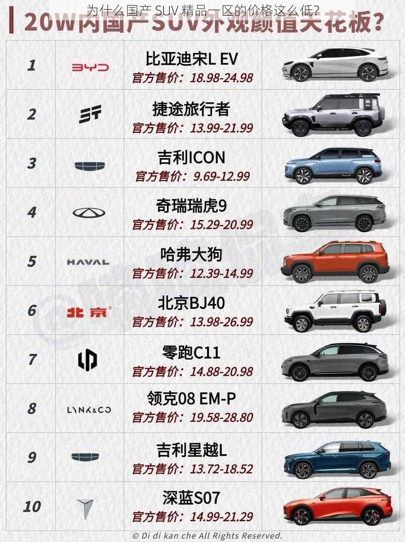 为什么国产 SUV 精品一区的价格这么低？