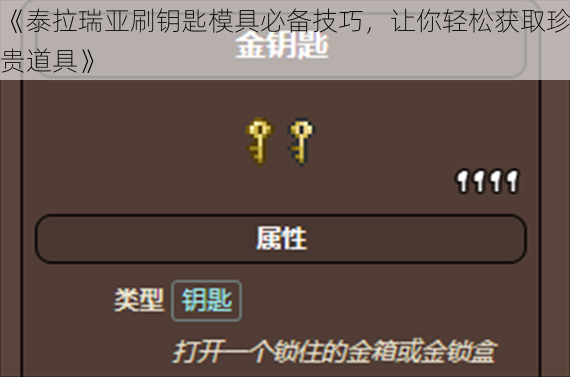 《泰拉瑞亚刷钥匙模具必备技巧，让你轻松获取珍贵道具》