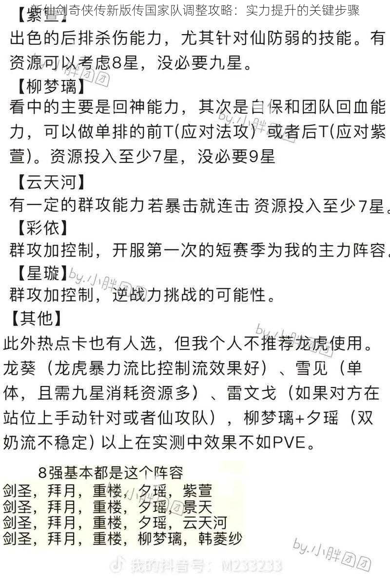 新仙剑奇侠传新版传国家队调整攻略：实力提升的关键步骤