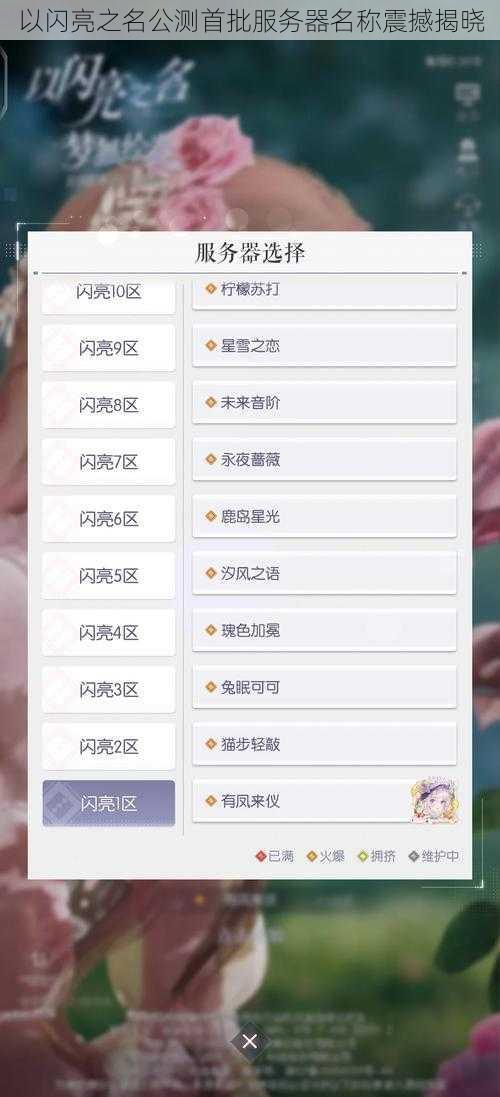 以闪亮之名公测首批服务器名称震撼揭晓