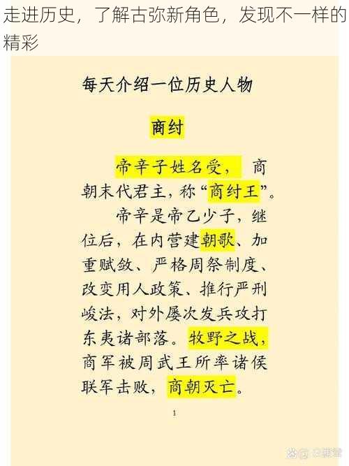 走进历史，了解古弥新角色，发现不一样的精彩