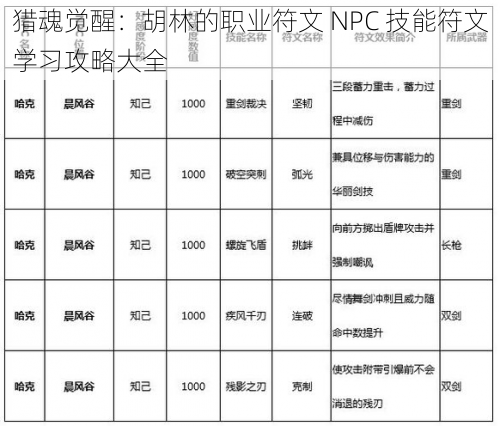 猎魂觉醒：胡林的职业符文 NPC 技能符文学习攻略大全